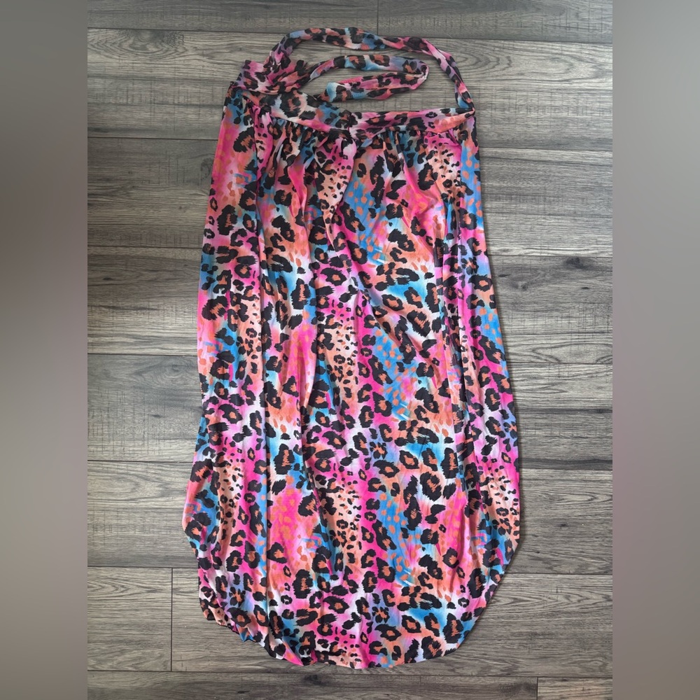 Shein Leopard Cape Sheer Shawl One Size Medium Festival Wrap Tie Scarf Summer